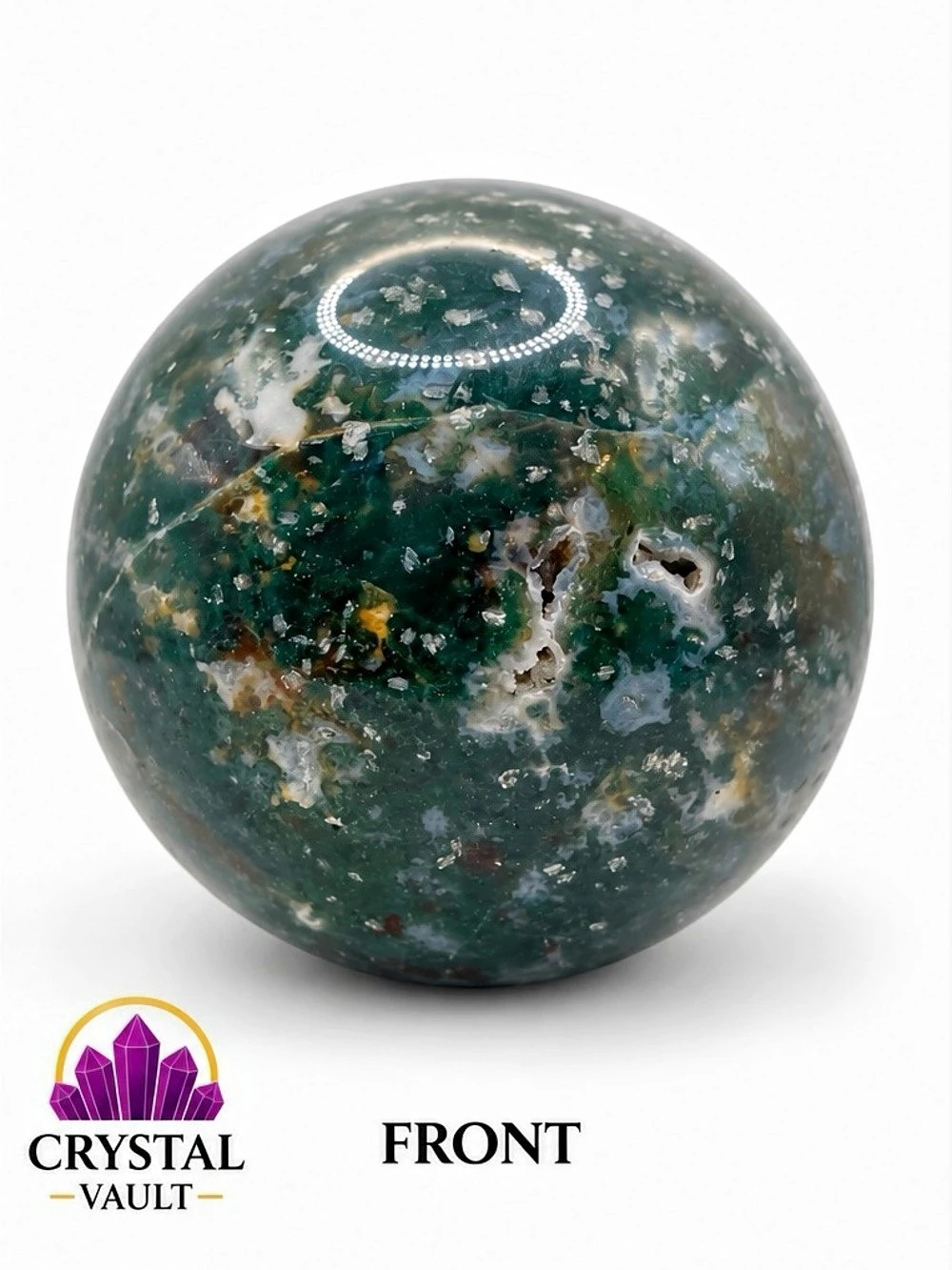 Moss Agate Crystal Sphere 2.75” Green Polished Stone 15.4 oz